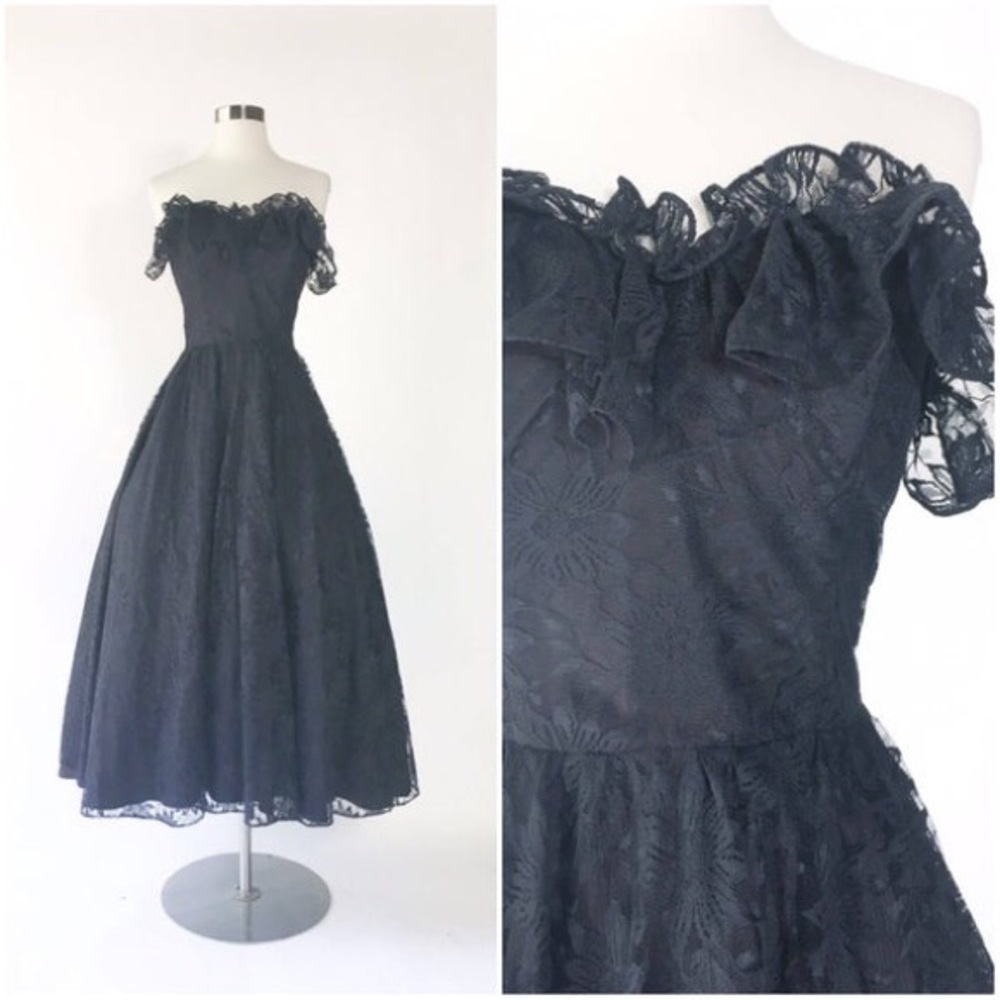 1980s does 1950s full length black dress!